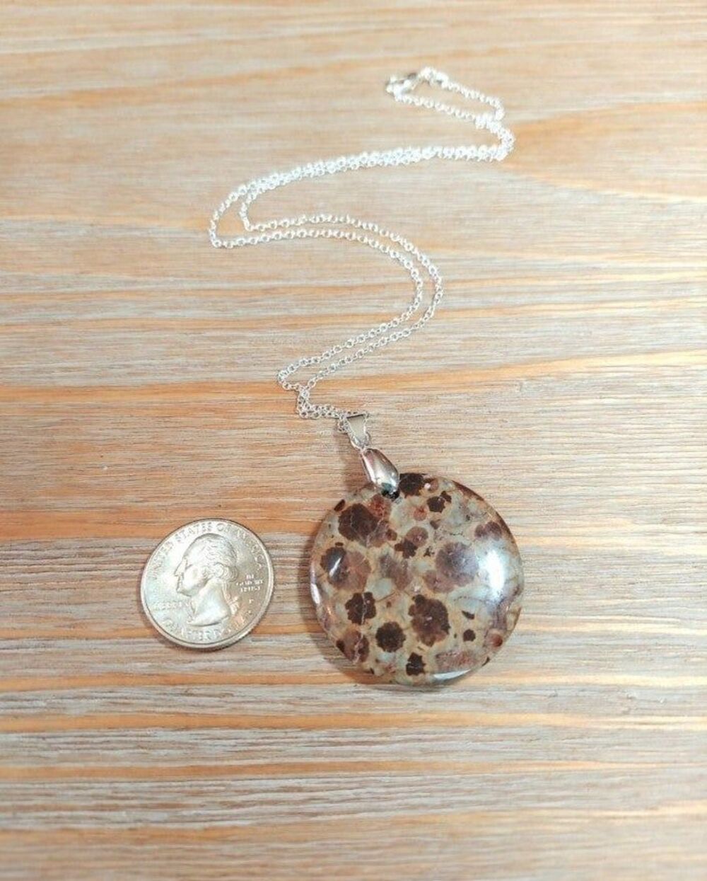 Large Brown Snowflake Obsidian Necklace Natural Gemstone Pendant - Picture 3 of 3